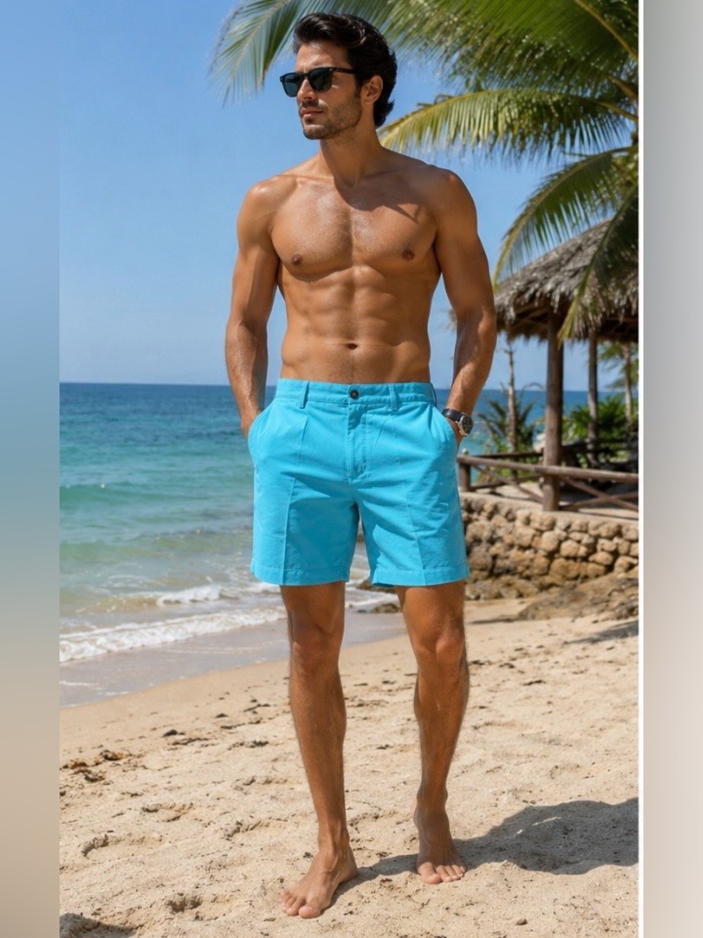 Men's Bright Turquoise Swim Trunks - Classic Beach Shorts
